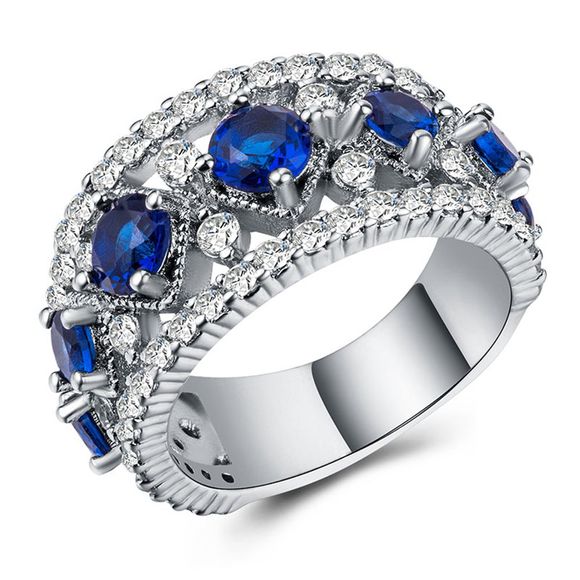 Bague en zircon bleu avec des bijoux fantaisie et de luxe pour femme - Argent US 8