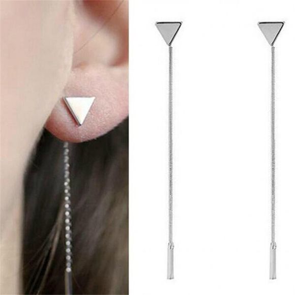 Style européen style simples boucles d'oreilles chaîne géométrique triangle pompon - Argent 1 PAIR