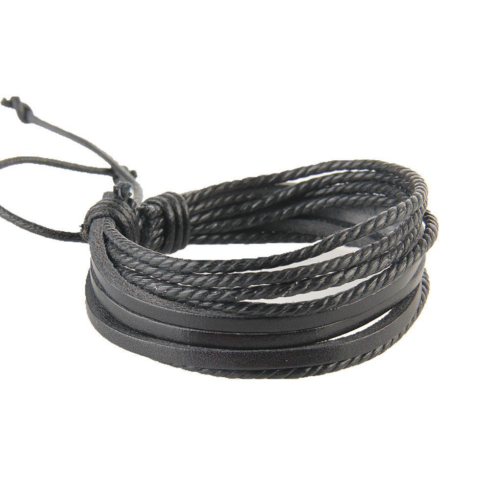 

European Style Fashion Vintage Rope Multi-Layer Leather Bracelet, Black