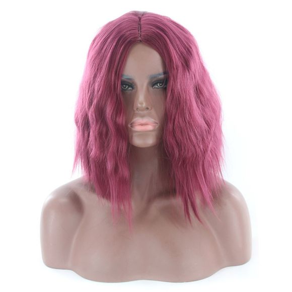 Perruques synthétiques courtes dans la perruque noire points courts cheveux bouclés cheveux longs raides - Rouge Vineux 