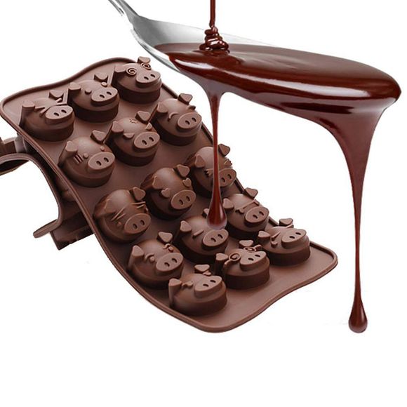 15 trous en forme de cochon en silicone bonbons fondant au chocolat moule à biscuits gâteau moule bricolage - Café profond 