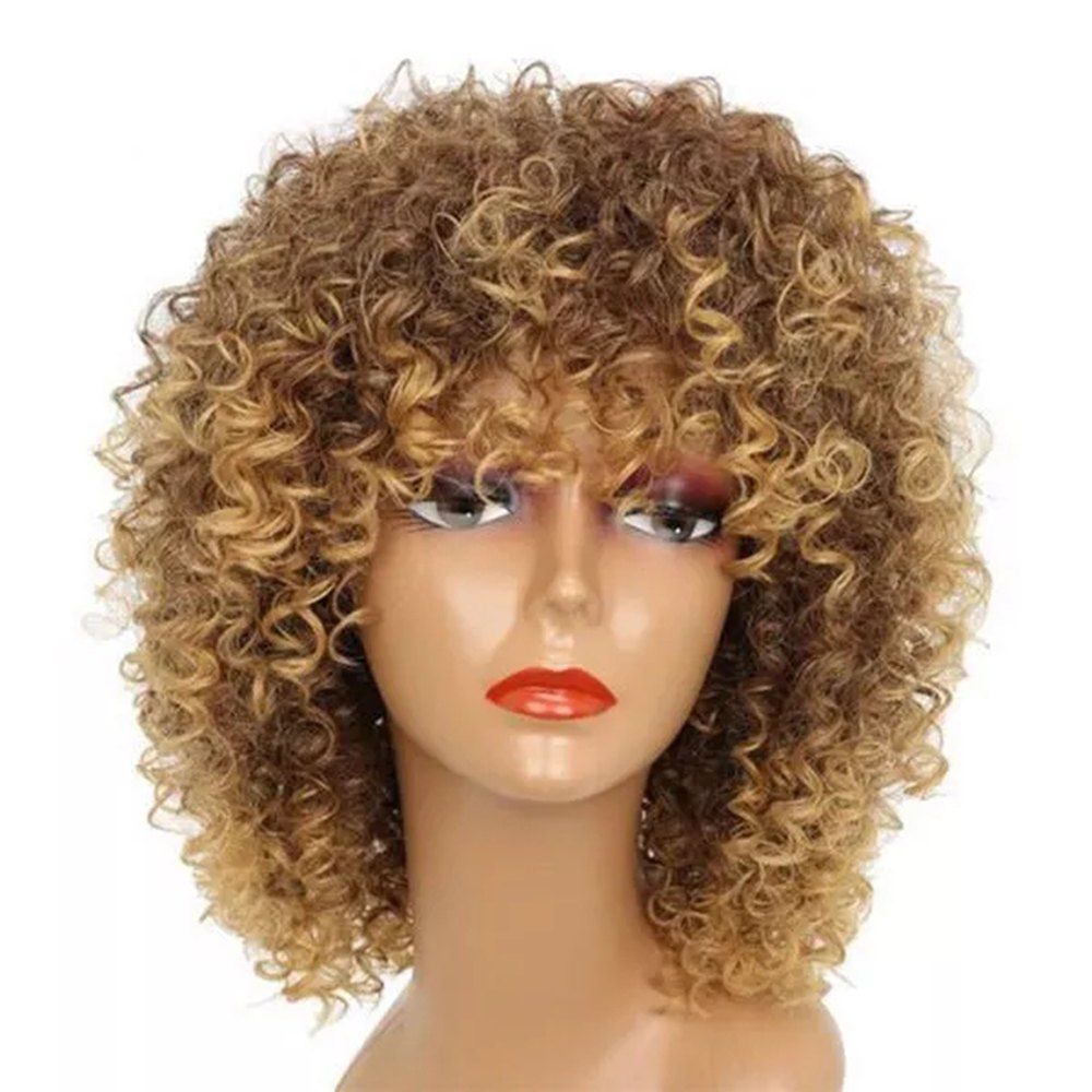 short curly light brown wig