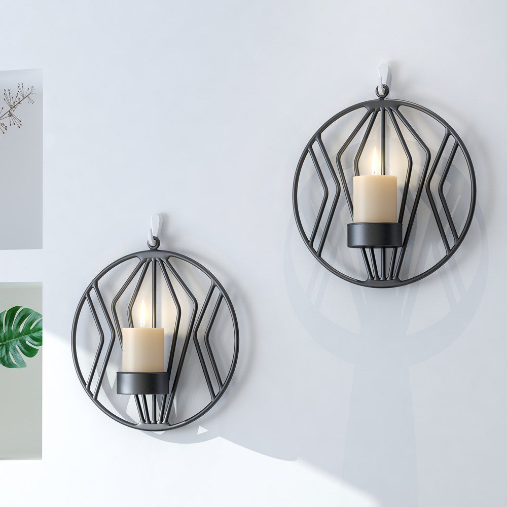 [17 OFF] 2021 1Pc Round Candlestick Metal 3D Modern Style Wall Candle Holder Home Ornaments In