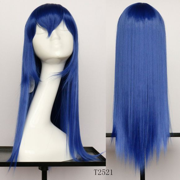Perruque Synthétique 60CM Bleu Royale avec Cheveux Longs Raides - 001 