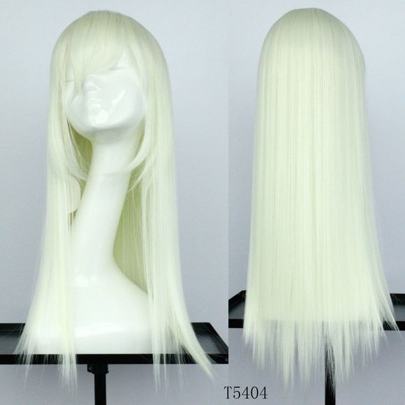 Perruque synthétique 60CM blanche longue avec cheveux raides - 001 