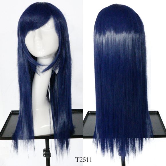 Perruque synthétique bleu marine longue chevelure cosplay avec cheveux 60cm - 001 