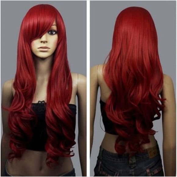 Perruque Anime Pop Cheveux Longs Cheveux Bouclés - Rouge 70 X 17 X 5CM
