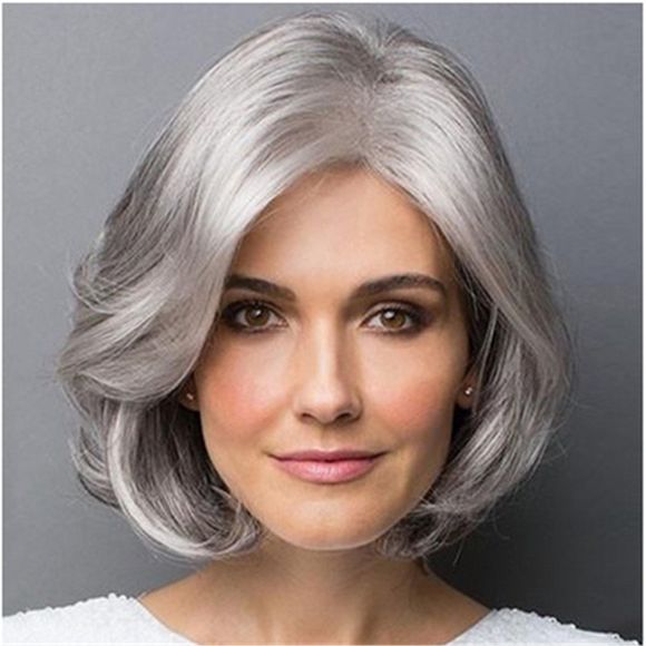 Perruque européenne et américaine de femmes perruque courte gris argenté cheveux bouclés - Gris argenté 28 X 17 X 5CM