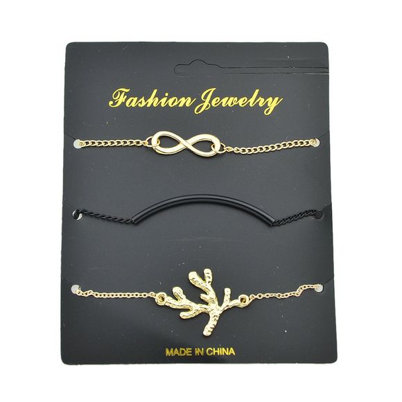 3 pcs / ensemble chaîne noire d'or avec des bracelets de charme de branche de Bowknot - multicolor A 