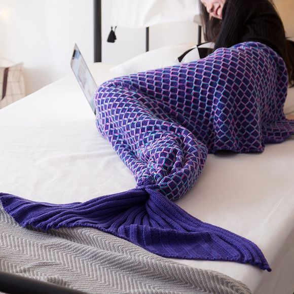 Couverture tricotée à la main colorée de sirène de LS couverture de canapé adulte / enfant / bébé - Violet Améthyste 80*180CM ADULT