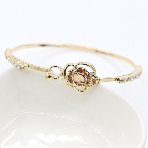 Bracelet rose zircon pour femme avec diamants et camélia plaqué or - Or 1PC