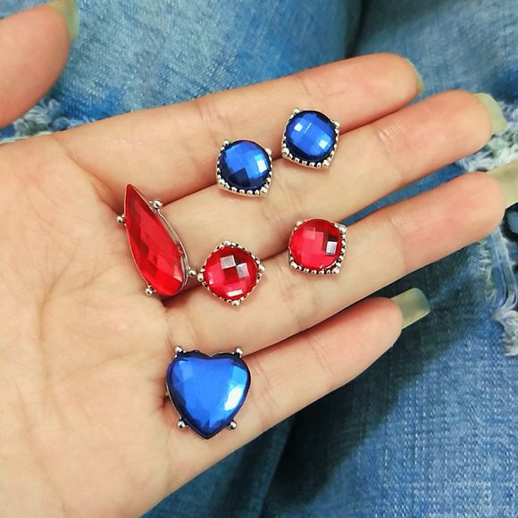 Bijoux de tendance européenne et américaine Boucles d'oreilles Boho en cristal de saphir rouge éblouissant - multicolor A 6PCS