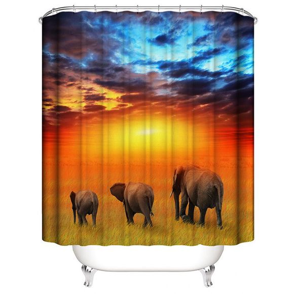Rideau de douche d'éléphant rideau de douche de moule d'impression numérique 3D - multicolor D W71 X L71 INCH
