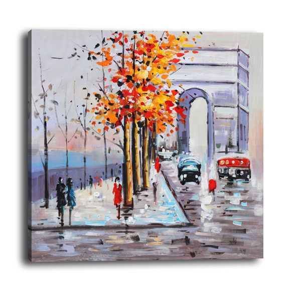 Paysage urbain, personnage abstrait, salon, décoration, peinture - multicolor 40CMX40CM