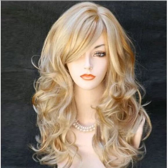 Perruques à la mode longues et bouclées pour femmes avec grandes vagues et reflets blond clair - multicolor A 1PC