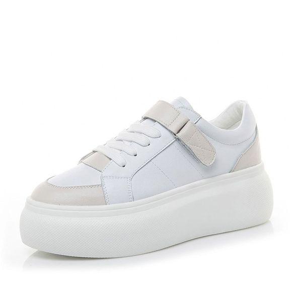 Chaussures blanches en cuir, version automne, chaussures de sport étudiantes, plate-forme, chaussures de sport - Blanc EU 39
