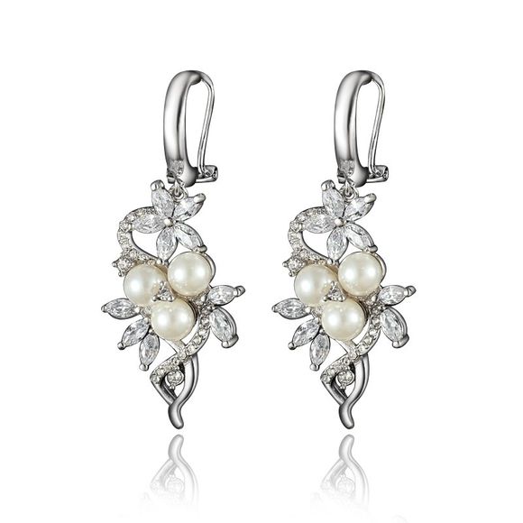 Boucles d'oreilles pendantes de forme de fleur de zircon pour les femmes bijoux de mariage - Argent 