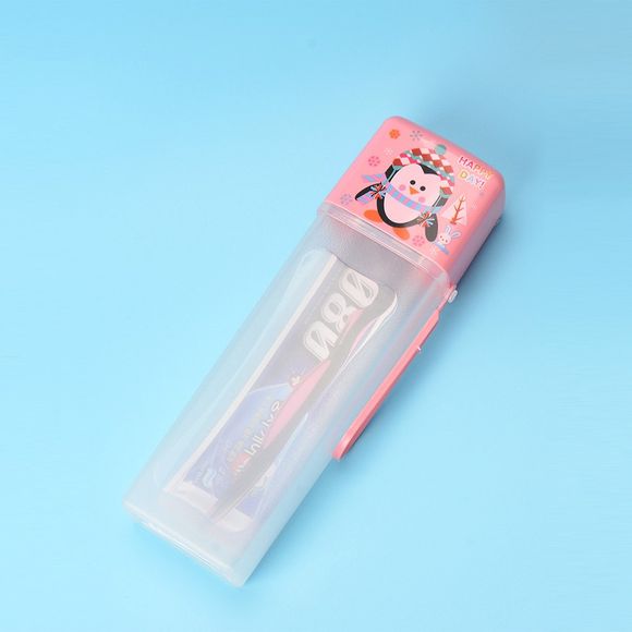 Porte-brosse à dents portable chic de bande dessinée mignonne voyage boîte de rangement brosse à dents - Rose 