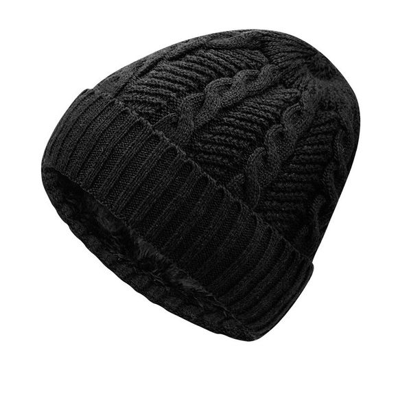 Bonnet chaud et bonnet en laine en peluche + code de taille pour un tour de tête de 56 à 60 cm - Noir 