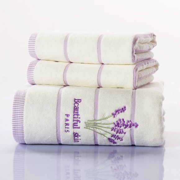NIUFEISI Trois ensembles de serviette en coton lavande - Blanc Lait PACK OF 3