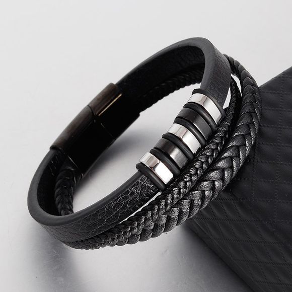 Bracelet de bracelet de bracelet de bracelet de bracelet de bracelet en cuir hommes cool cool hommes en cuir - Noir 20.5