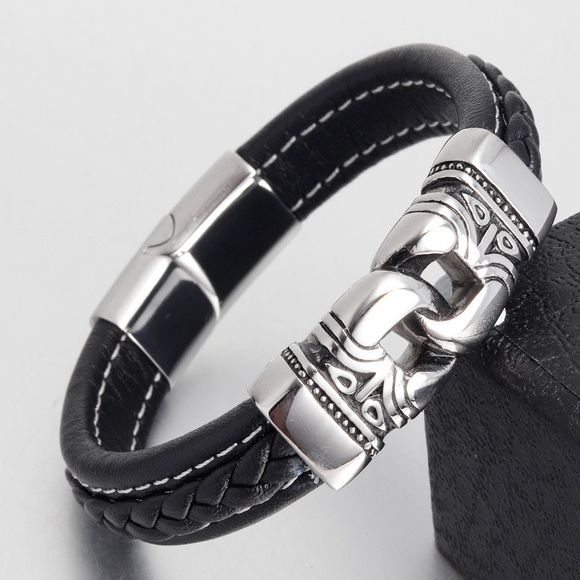 Bracelet de bracelet de bracelet d'ancre de bateau de ceinture de bateau d'hommes sexy d'ongle en cuir - Noir 22CM