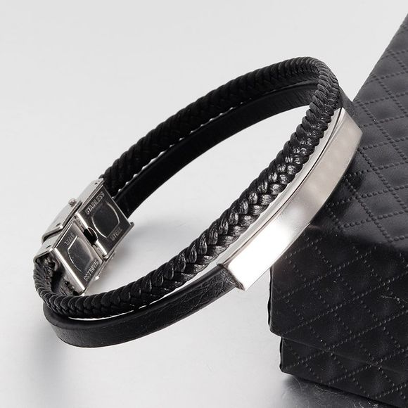 Bracelet double de bracelet de bracelet d'ancre de bateau de ceinture d'hommes en cuir de double couche - Noir 