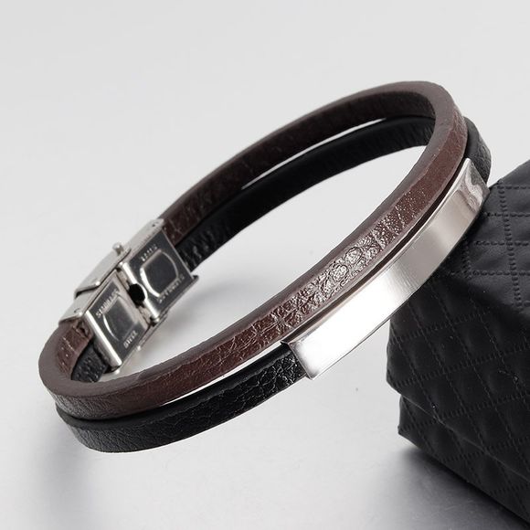 Bracelet en cuir double couche ancrage bateau bracelet bracelet - Noir 20.5