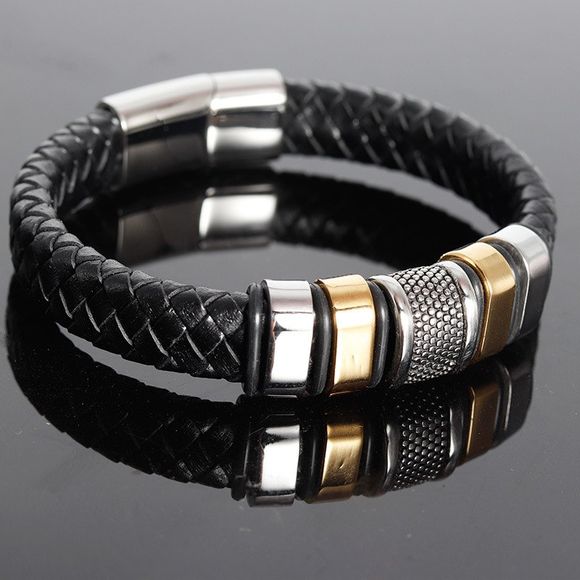 Bracelet en cuir concis de bijoux de cadeaux de jolis hommes pour le poignet masculin de manchette - Noir 22CM