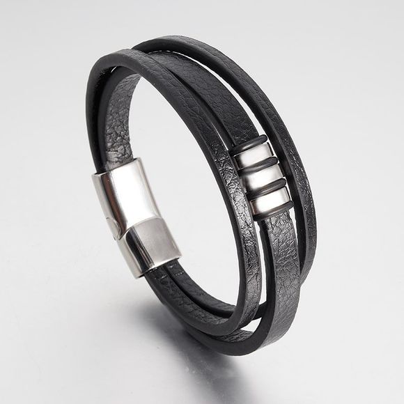 Jolis hommes cadeaux bijoux bracelet en cuir concis bracelet manchette poignet - Noir 18.5CM