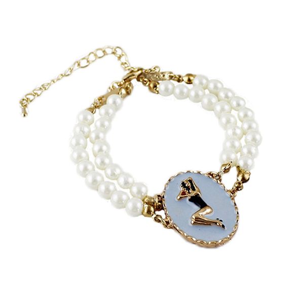 Bracelet de perles double couche fantaisie - Blanc 