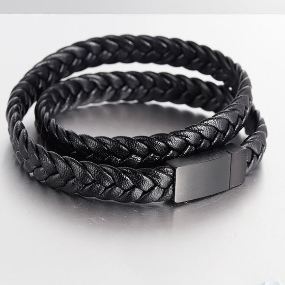 Nouveau bracelet de bracelet de bracelet en cuir d'ancre de bateau de ceinture de cuir noir frais - Noir 20.5CM