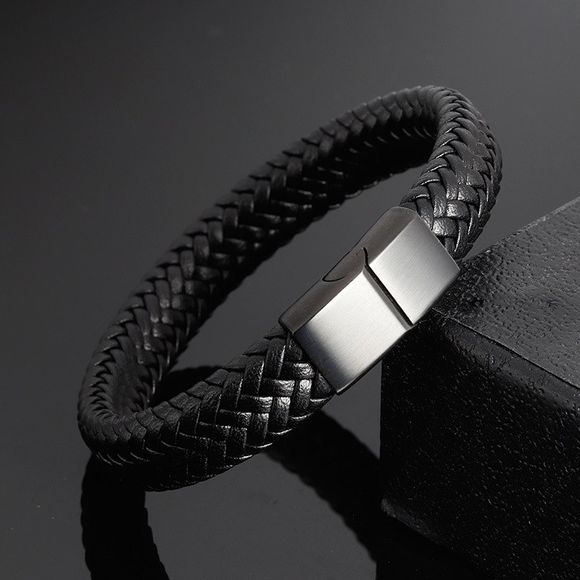 Nouveau bracelet de bracelet bracelet bracelet en cuir tressé noir ceinture en cuir ancre bateau - Noir 18.5CM