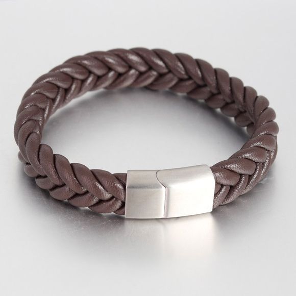 Nouveau bracelet en cuir tressé en cuir ceinture ancre bracelet bracelet - Café profond 22CM