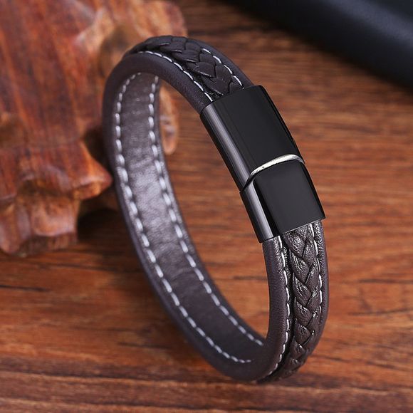 Bracelet tressé en cuir noir avec ceinture et ancre de bateau - multicolor G 20.5CM
