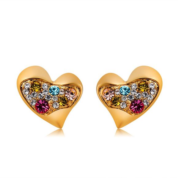 Boucles d'oreilles en zircon coloré en forme de coeur, plaqué or - Or 