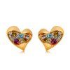 Boucles d'oreilles en zircon coloré en forme de coeur, plaqué or - Or 