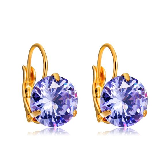Bague à boucle plaquée or avec boucles d'oreilles en cristal violet en forme de diamant - Or 