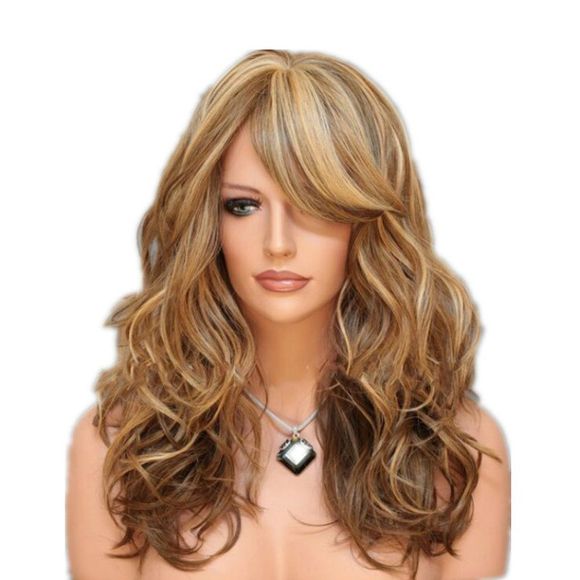 Grande perruque ondulée coiffure moelleuse dégradé de couleur - Brun Légère REGULAR