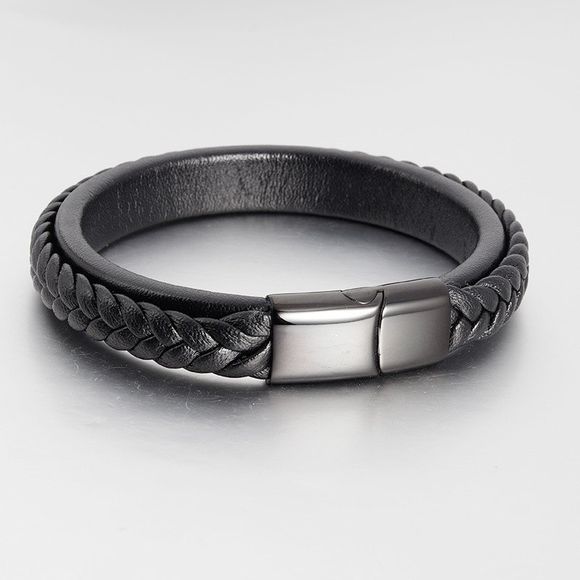 Nouveau bracelet de bracelet bracelet bracelet en cuir tressé cool ceinture en cuir noir ancre - Noir 20.5CM