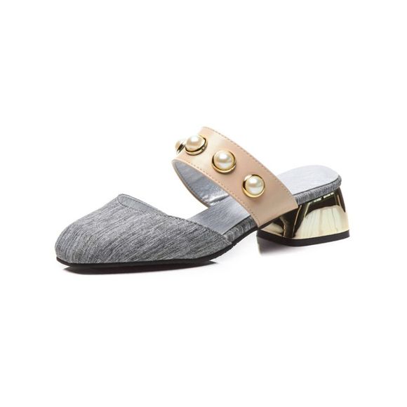 Tête carrée de perles printanière et estivale avec sandales et pantoufles à la mode - Gris EU 41