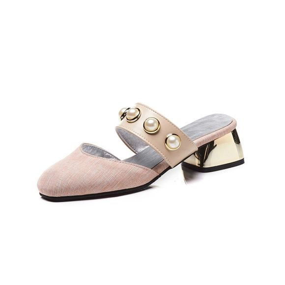 Tête carrée de perles printanière et estivale avec sandales et pantoufles à la mode - Rose EU 34