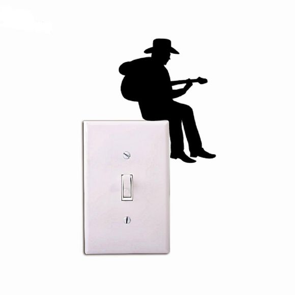 Cowboy jouant de la guitare Silhouette Light DIY Switch Sticker Autocollant en vinyle Cartoon - Noir 10.9X8.6CM