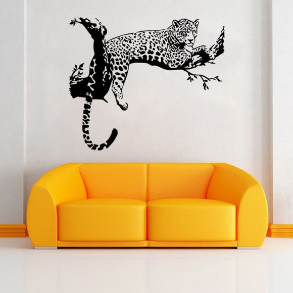 Le léopard d'animaux se trouvant sur l'autocollant mural en PVC de la branche pour le décor de chambre d'enfant - Noir 60 X 90 CM