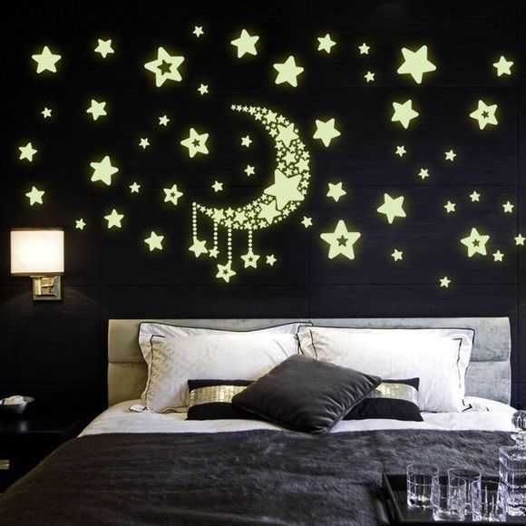 Stickers muraux étoiles de lune brillent à la maison dans les étoiles sombres pour chambre d'enfant - Vert 21 X 29.7CM