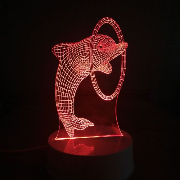 Dauphin de dessin animé à travers la chambre de la lampe LED multicolore lumineuse de table de l'anneau 3D LED - Fantastique 20 X 15 X 9CM