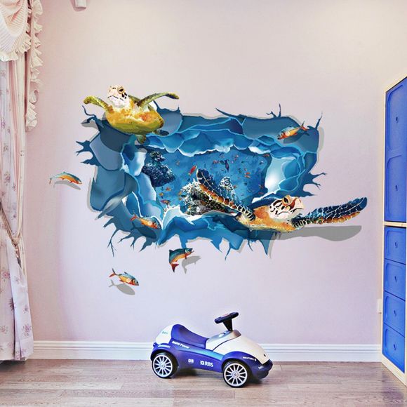 Autocollant mural tortue de mer 3D Stickers muraux poissons de mer pour chambre d'enfant décor à la maison - multicolor 60 X 90 CM