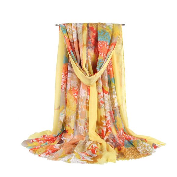 Nouvelle écharpe décorative longue à motif floral Lady Wild imprimée à section mince - Jaune 1PC