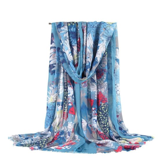 Nouvelle écharpe décorative longue à motif floral Lady Wild imprimée à section mince - Bleu 1PC