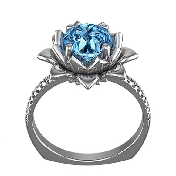 Anneau de zircon de cristal de diamant de fleur artificielle - Argent US 8